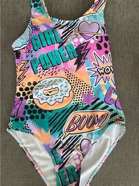 Girls' Multicolor 'Girl Power' Graphic One-Piece Swimsuit